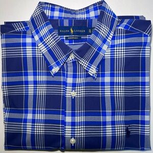 Ralph Lauren Plaid Performance Oxford Shirt - Blue Plaid - Size XL